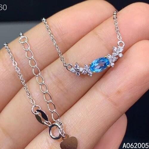 KJJEAXCMY Fine Jewelry 925 Sterling Silver inlaid Natural blue topaz Female Pendant Necklace elegant Support Detection