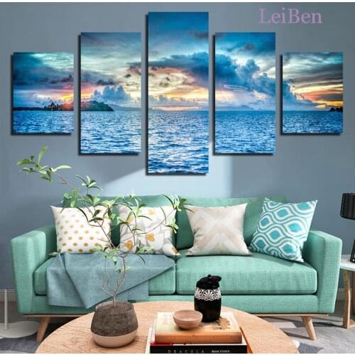 Five-Piece Natural Scenery Blue Sky Sea Art Poster Print Canvas Painting On The Wall Home Decoration Living Room Modular Picture