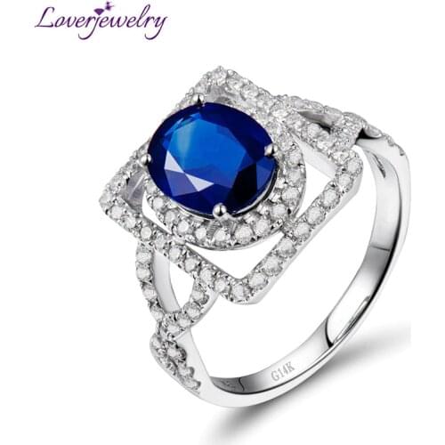 Women Anniversary Rings Oval 5x7mm Sapphire 14Kt White Gold Natural Diamonds Engagement Blue Sapphire Ring Jewelry For Wife Gift