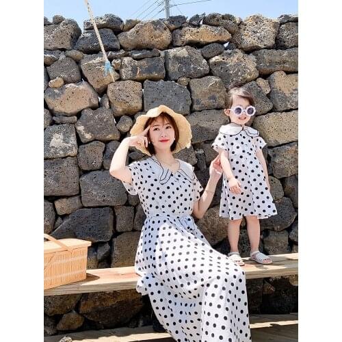 2020 Summer Mom and Daughter Matching Clothes Dress Fashion Polka Dot Short Sleeve Mom and Me Dress Fashion Family Look New