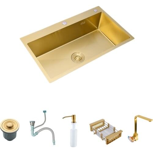 Brushed Gold Kichen Sink 304 Stainless Steel Single Bowl Above Counter or Udermount Sink Kitchen Thickness Kitchen Basin Sinks 6