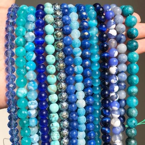 Natural Stone Beads Round Aquamarines Agates Jades Turquoises Crystal Loose Spacer Beads for Jewelry Making DIY Bracelet 15