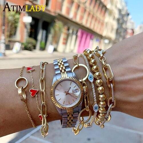 Wholesale Thin Tennis Cz chain enamel colorful turkish evil eye lucky charm elegance women bracelet necklace jewelry set