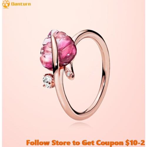 925 Sterling Silver Women Rings Pink Murano Glass Leaf Ring Rose Ring For Women Jewelry Anniversary