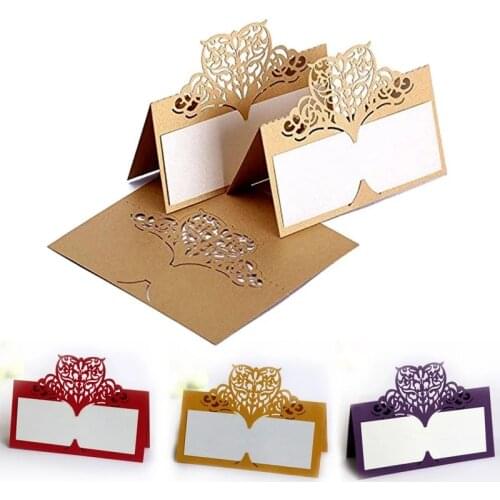 Laser Cut Seat Card Romantic Hollow Heart-Shaped Guest Name Cards Wedding Party Table Card Number Location Card Party Supplies