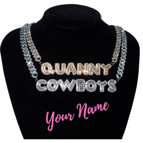 ALLBLING Customized Name Plate Necklace Personalized Choker Name Pendant Hip Hop Jewelry