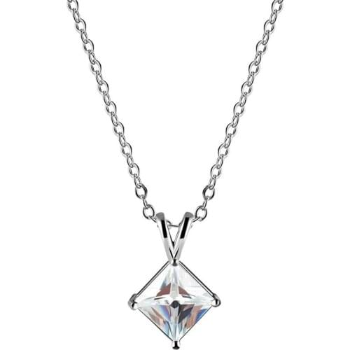 Square shape hanging pendant necklace setting cubic zirconia water link chain silver color necklace for women
