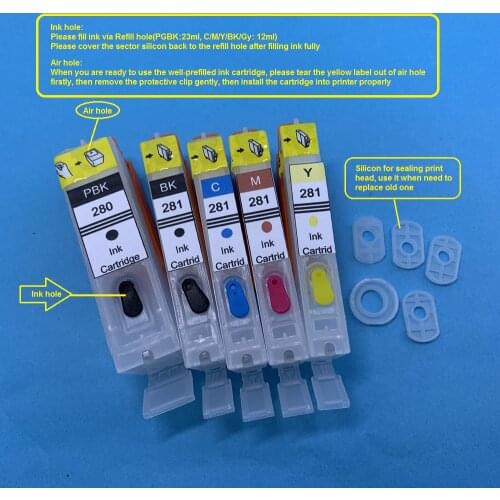 YOTAT Refillable PGI280 PGI-280XXL Ink Cartridge PGI-280 CLI-281 for Canon PIXMA TS8120 TS9120 TR7520 TR8520 TS6120