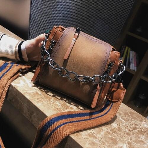 Casual European Style Retro Female Bag Chain Bucket Bag New Nandbag Quality Frosted PU Leather Tote Bag Shoulder Messenger Bags