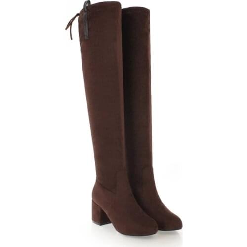 Big Size 11 12 13 14 15 16 17 European and American fashion of round head, thick heel, high heel, knee jacket boots