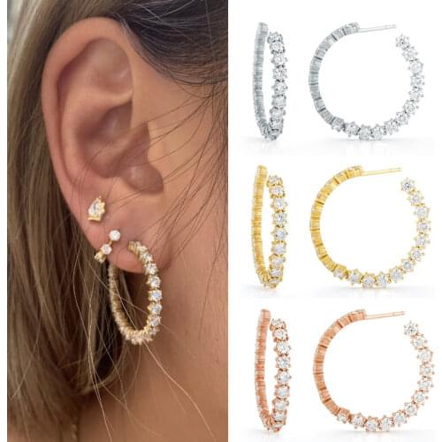 Shiny 14K Gold Filled Full CZ Hoop Earrings for Women Fashion Cubic Zircon Piercing Stud Earring Wedding Gift Jewelry