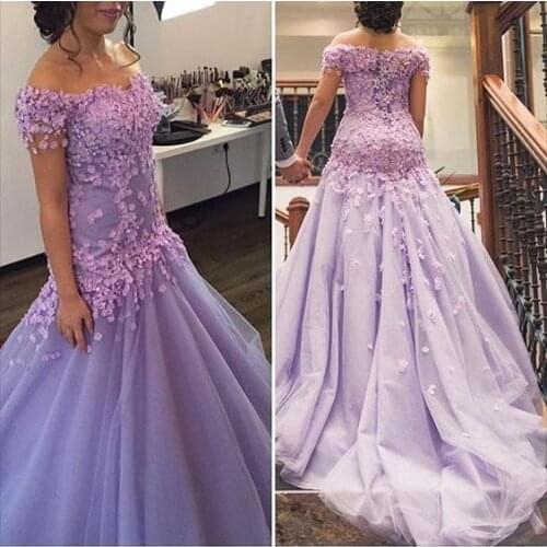 SuperKimJo Abiti Da Cerimonia 3D Flowers Purple Evening Dresses Arabic Mermaid Elegant Modest Cheap Formal Party Dresses