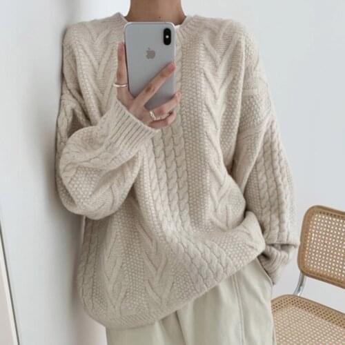 WHCW CGDSR lady sweater women oversized jumper 2020 thick woman autumn winter korean knitted vintage pullover loose elegant cute