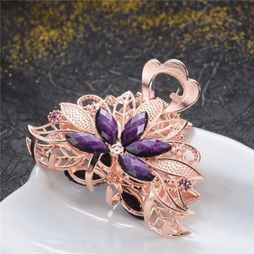 Fashion Jewelry Purple Flower Crab Clip Charm Retro Headwear Crystal Rhinestone Hairpin Hair Claws Accessories Ladies Party Gift