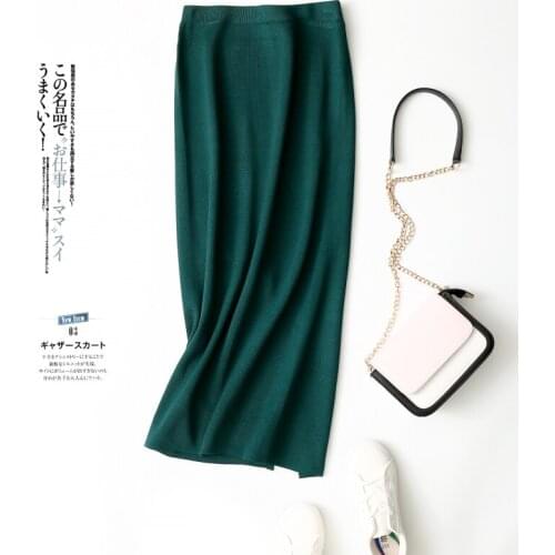 Women Office Skirt Spring Korean Style Warm Knitted Black Pencil Skirts Ladies High Waist Elegant Long Skir Party Club Skirt