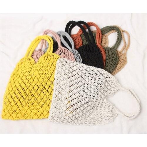 Casual colorful hollow woven women shoulder bags rope rattan handbags summer beach large totes big straw bag ladies bali purses