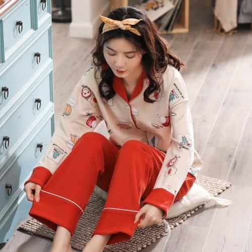 Women 2019 ladies spring and autumn Korean long sleeve pants new cotton cartoon cardigan winter women pajama sets pajamas