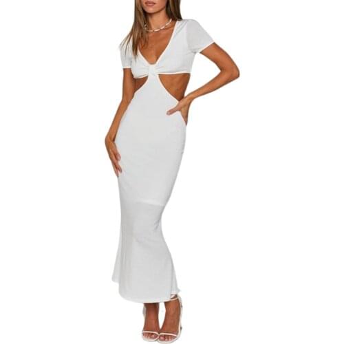 Bodycon Dress Sexy Hollow Out Short Sleeve Buttocks Self Cultivation Solid Color Dresses For women 2021