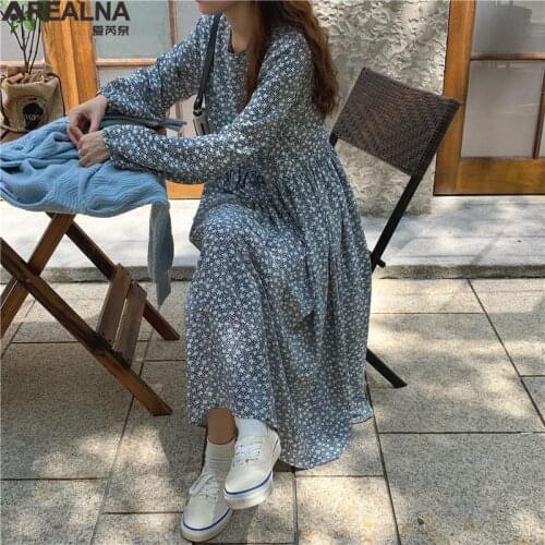 Dresses for women 2021 New Women autumn Dress Fashion Elegant High Waist Vintage Korean Style Floral Oversize Lady Long Dress