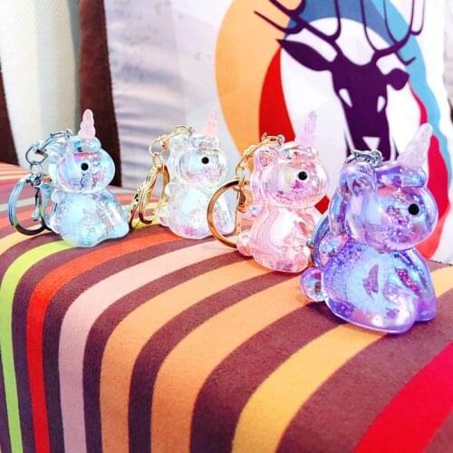 Cute 4 Gradient Color Acrylic Unicorn Keychain for Women Fashion Keyring Bag Charms Jewelry Backpack Key Chain Wholesale
