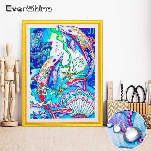 EverShine Dolphin Special Shape Diamond Painting Animal Diamond Mosaic Kits Diamond Embroidery Dolphin Picture Of Rhinestones