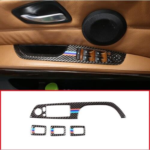 RHD LHD Carbon Fiber For BMW E90 E92 E93 3 Series 2005-2013 Car Window Lift Button Frame Trim Right and Left Hand Drive