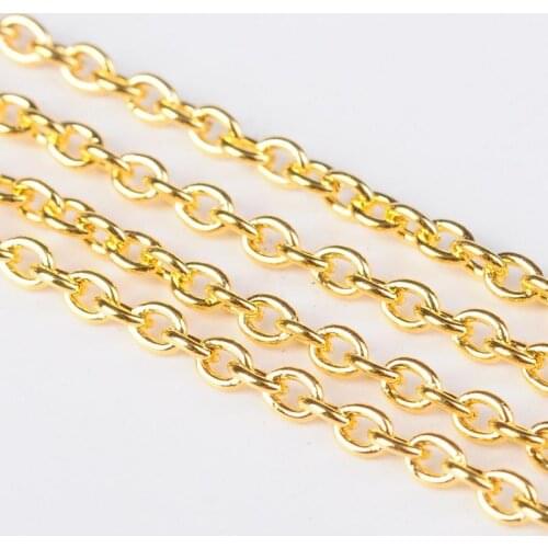 Iron Cross Chain, Lead Free, Golden Color, Come On Reel, Size: Chain: about 3mm long, 2mm wide, 0.5mm thick, 100M/roll
