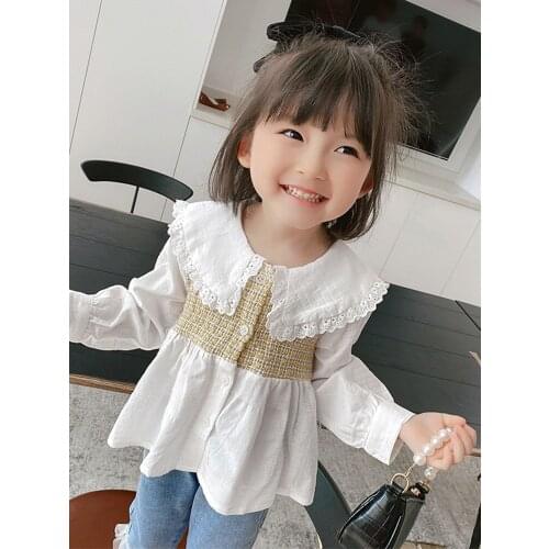 Girl Kids Shirt 2021 Spring and Autumn New Sweet Temperament Fashion Splicing Korean Top