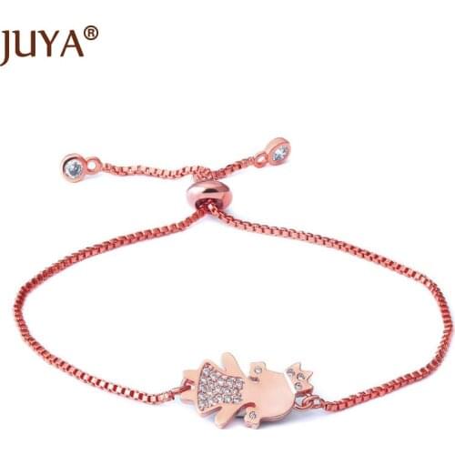 JUYA DIY Popular Lucky Crown Girls Kids Charms Zircon Copper Bracelet For Women Kawaii Jewelry