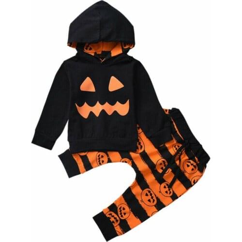 Baby Girl Halloween Clothes Boys Long Sleeve Pumpkin Hoodies Boy T Shirt Girls Striped Pants Kid Outifts Kids 2Pcs Sets Toddler
