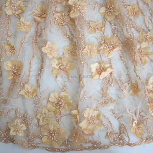 2019 New arrive Nigerian Lace Fabric High Quality African Lace Fabric Beaded Handmade 3d Embroidery For Bride Dress