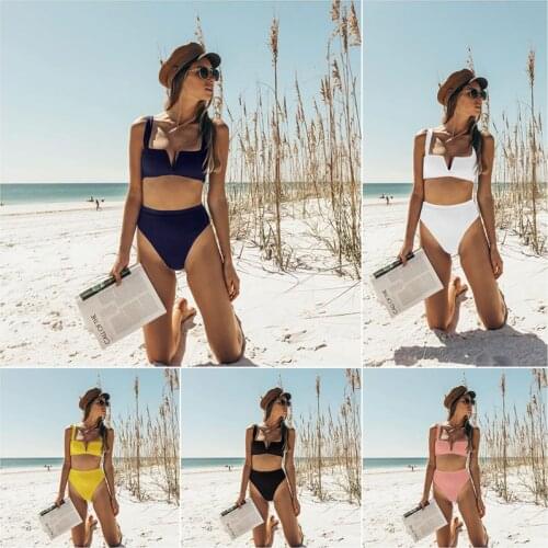 Sexy Bikinis Women Swimsuit Padded High Waist Swimwear Striped Bandeau Beach Bathing Suit Bikini Set Brazilian Biquini