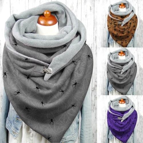 Fashion Winter Women Scarf Halloween Printing Button Soft Wrap Casual Warm Scarves Shawls Scarf Women Cashmere Scarves L3