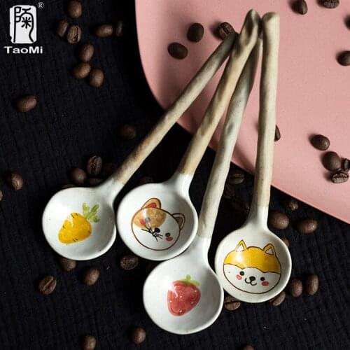 Cartoon Animal Coffee Spoon Creative Hand-painted Ceramic Household Mug Spoon Long Handle Stirring Spoon Small Soup Spoon