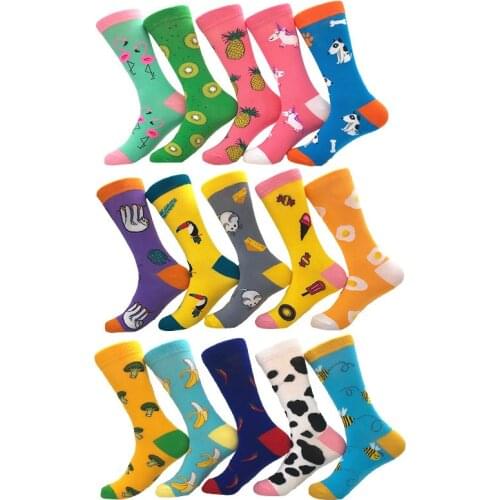 Men Cartoon Animal Flamingo Horse Dog Pineapple Banana Candy Egg Fruit Jacquard Happy Funny Socks Autumn Winter Harajuku Hip Hop