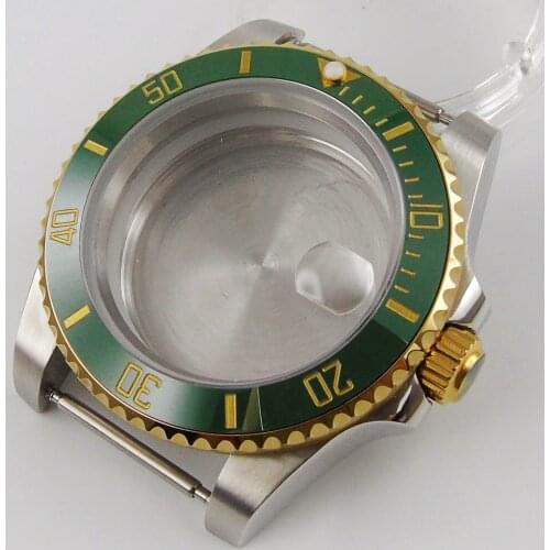 Stainless Steel Men 40mm Watch Case Sapphire Crystal Green Bezel Insert Fit NH35 NH35A Movement