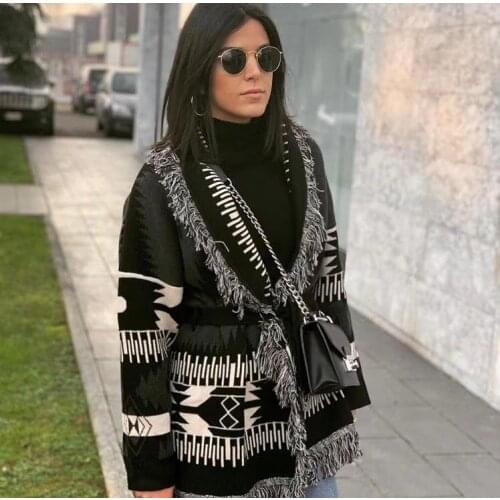 2020FW Autumn Winner Fashion Women Tassel Knitted Cardigans Coat Female Luxury Sweater