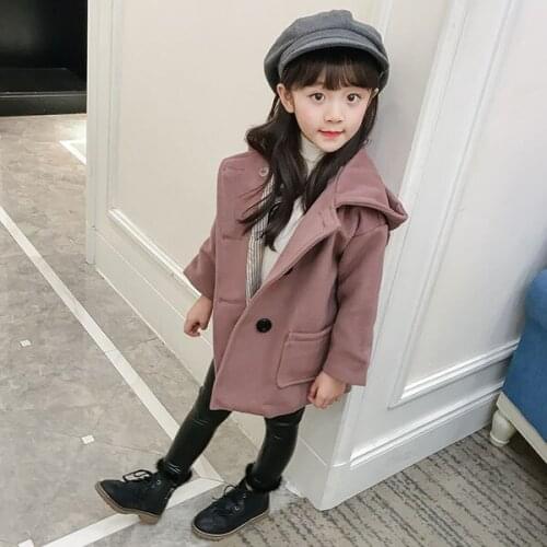 Autumn and winter girls hooded coat new childrens woolen coat