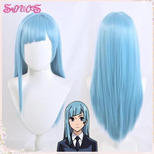Miwa Kasumi Jujutsu Kaisen Cosplay Wigs Blue Longer Female Hair Heat Resistant Synthetic Halloween Free Wig Cap