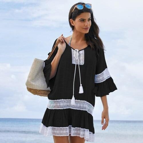 Beach Cover Up Swimwear Women Cover Ups Lace Beach Dress Tunic Tassel Crochet Bathing Suit Cover Ups Pareo De Plage Beachwear