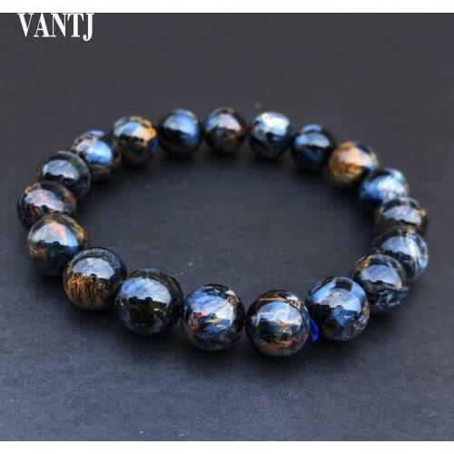 VANTJ Natural Blue Yellow Pietersite Chatoyant Bracelet Crystal Bangle Healing Gemstone for Women Men Best Gift From Namibia