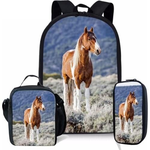 3pcs/set School Backpacks Custom pattern for Kids Animal horse Printing School Bags Children Primary fashion Schoolbag