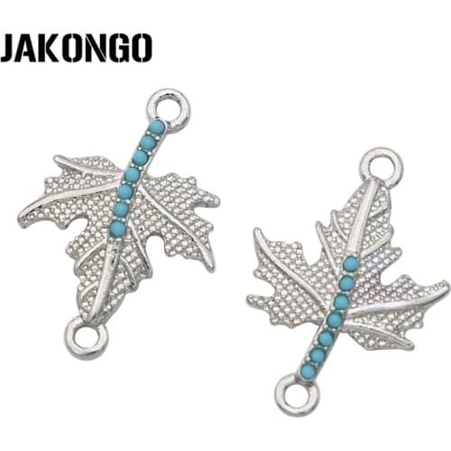 JAKONGO Silver Color Crystal Maple Leaf Connector for Jewelry Making Earrings Accessories Findings DIY 24x17mm 5pcs/lot