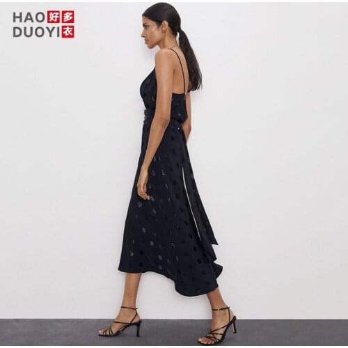 Style Dot Jacquard High Waist Lace Up Sexy V-neck Sleeveless Suspender Dress