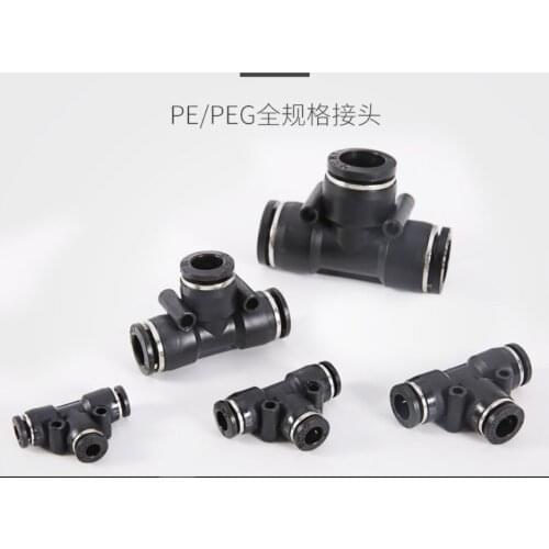 High Pressure Trachea Variable Diameter Three-Way Pneumatic Quick Plug Connector PE-4 PE-6 8 10 12 16 Plastic T-type Three Fork