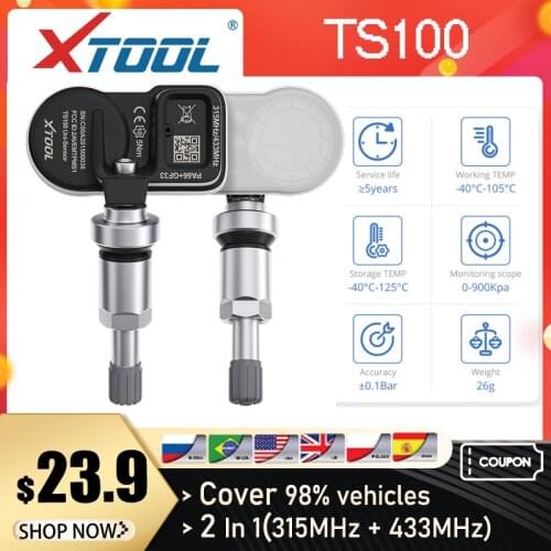XTOOL TS100 Tire Pressure Full Sensor 433 MHz 315 MHz Metal Gas Nozzle Work With TP150 Spare Tyre Internal External Sensor TPMS