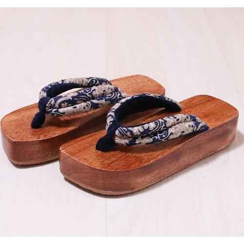 Womens Cosplay Shoes Mid Heel Japan Geta Classic Flip Flops Beach Slippers Summer Wood Sandals