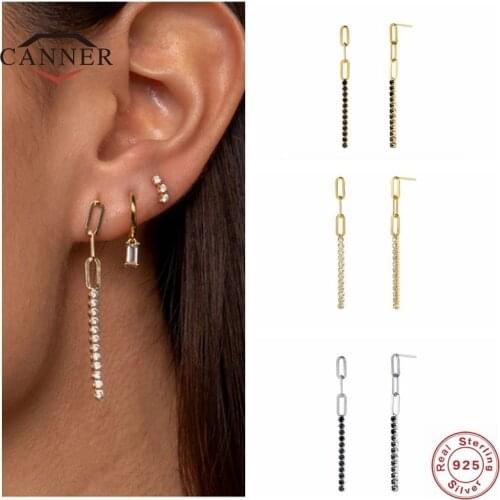 CANNER Real 925 Sterling Silver Stud Earrings for Women CZ Zircon Piercing Earring Earings 925 silver Jewelry pendientes