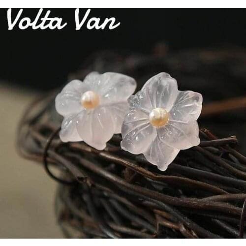 Volta Van Stud Earrings 925 Sterling Silver Pink Crystal Freshwater Pearls 2021 New Elegant Fine Jewelry Design Concise Earrings