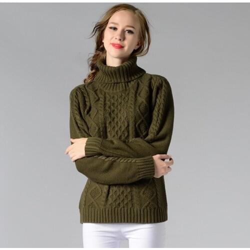 Women Sweaters And Pullovers Autumn Winter Turtlenect Long Sleeve Jumper Army Green Casual Twisted Knitted Sweater Pull Femme